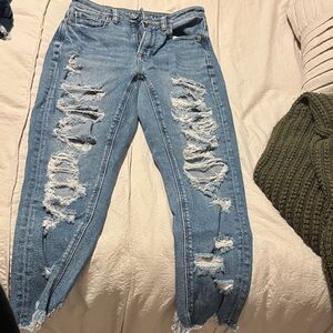 American Eagle Outfitters High Rise Ripped Blue Jeans